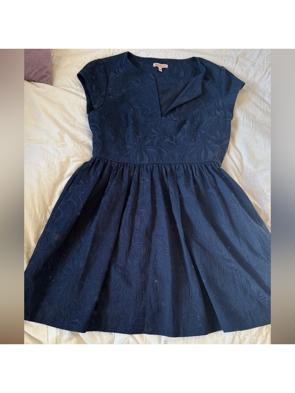 Juicy Couture navy floral brocade A-line dress classy feminine